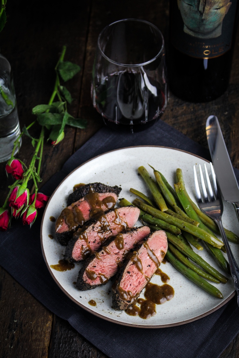 Coffee-Crusted Duck with Balsamic-Brandy Sauce {Katie at the Kitchen Door} #valentines