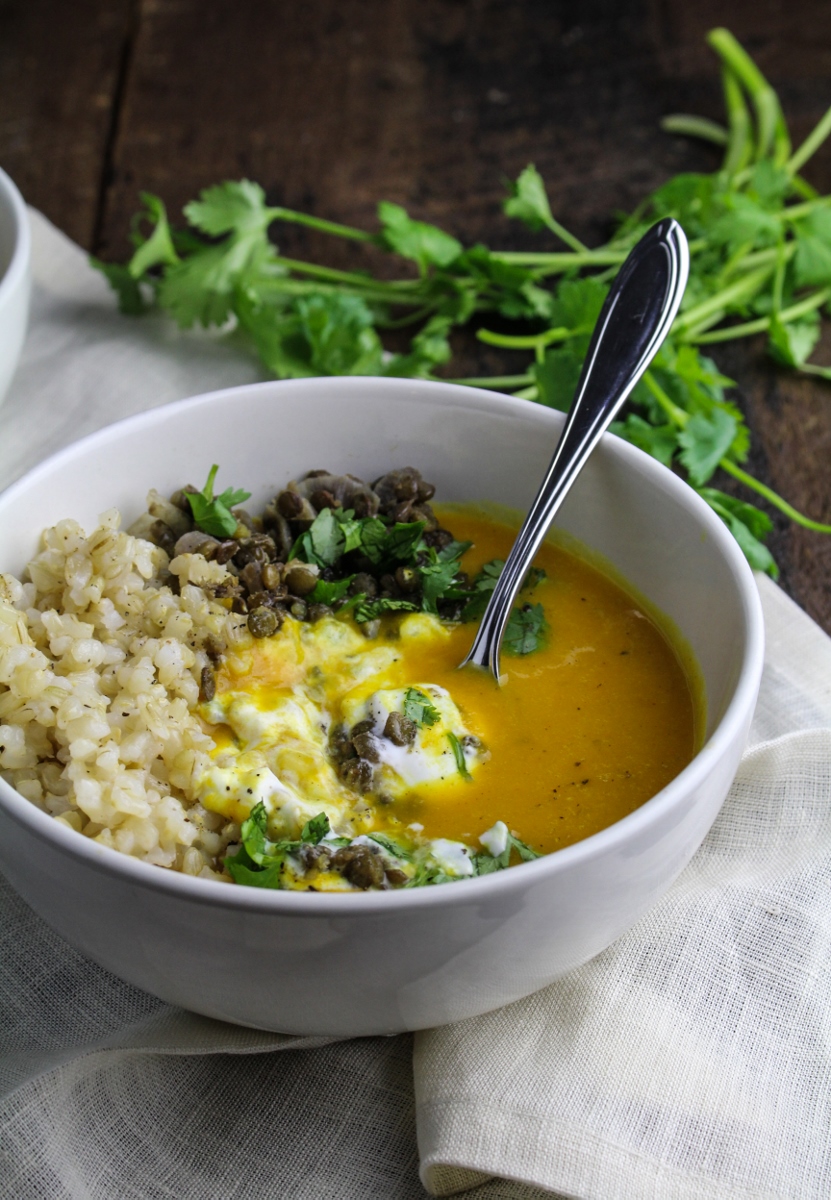 A House // Sweet Potato and Coconut Milk Soup with Brown Rice and Lentils