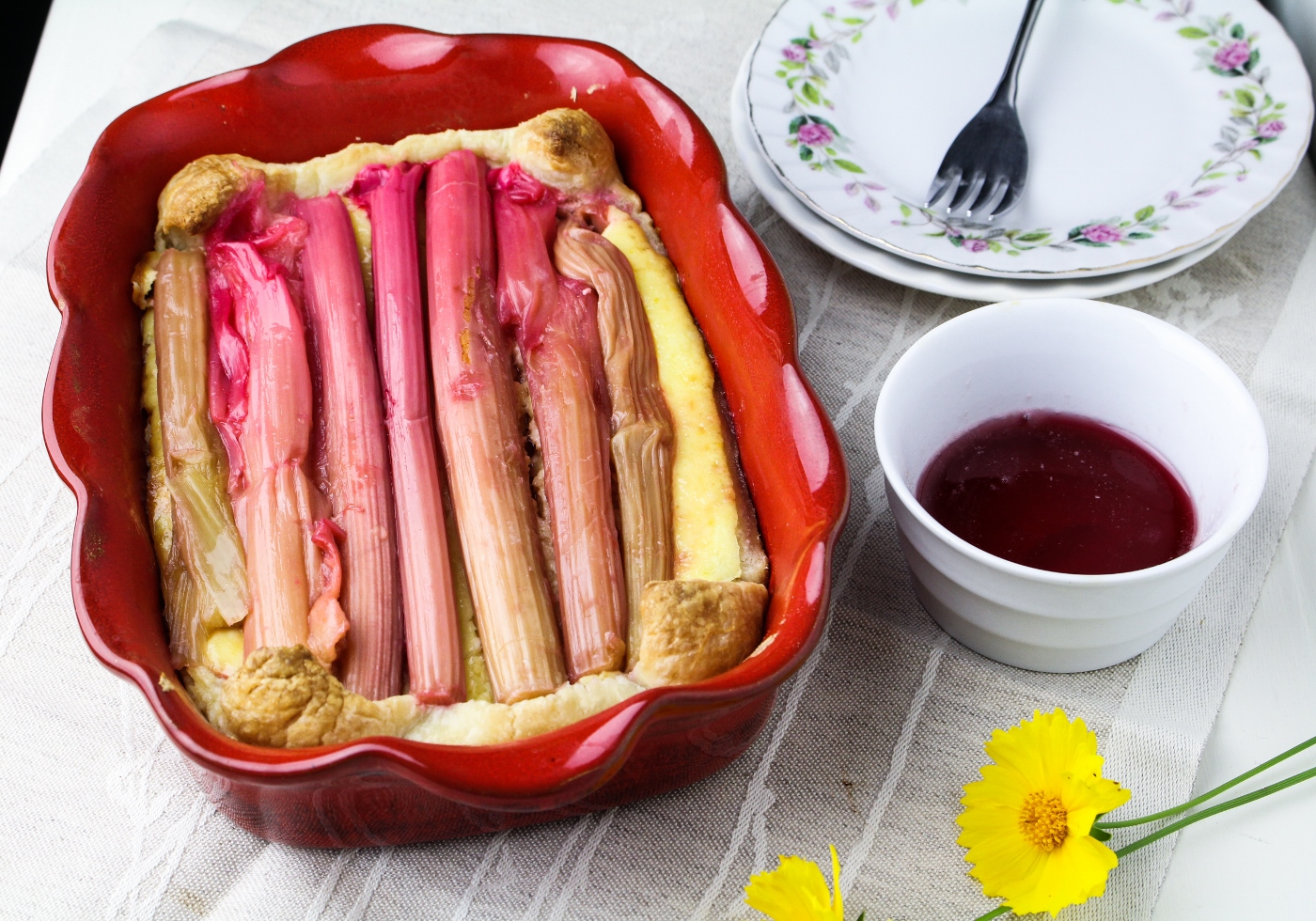 Moving // Rosé-Poached Rhubarb Cheesecake Tart