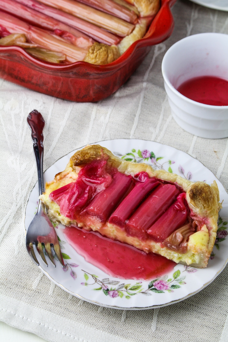 Rosé-Poached Rhubarb Cheesecake Tart {Katie at the Kitchen Door}