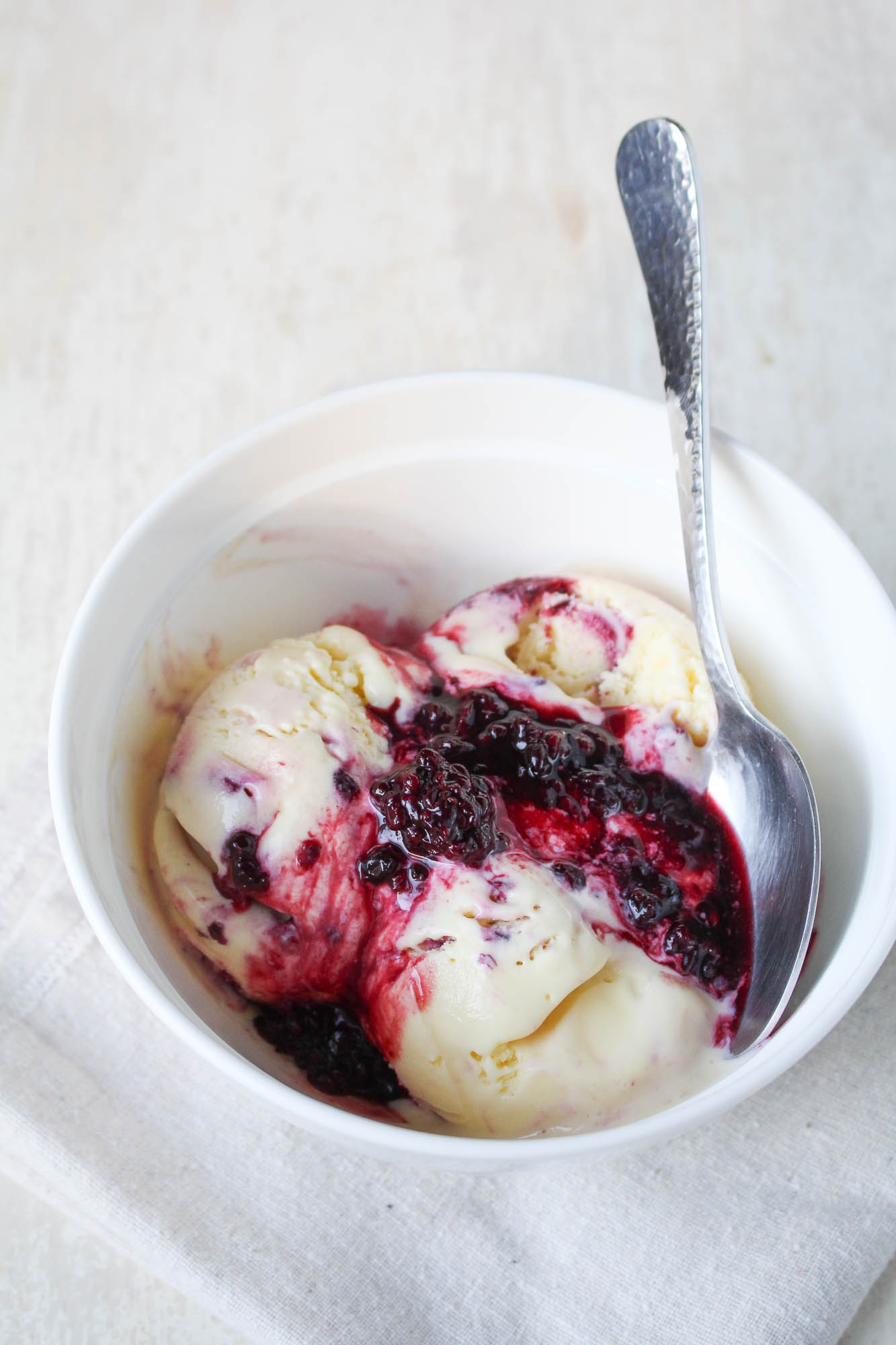 Goat Cheese Ice Cream with Blackberry Red Wine Swirl {Katie at the Kitchen Door}