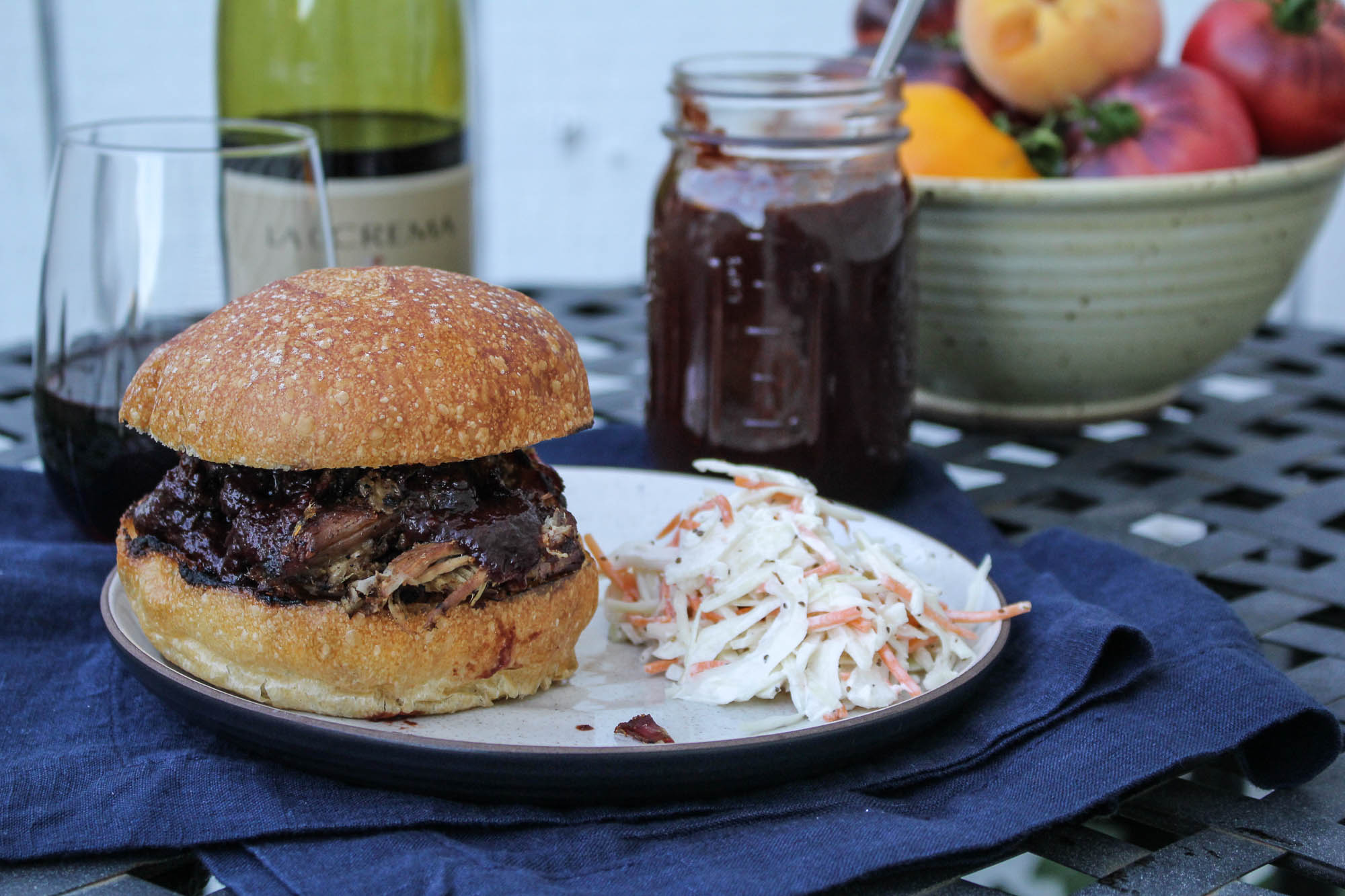 Pulled Pork with Blackberry Pinot BBQ Sauce {Katie at the Kitchen Door} #lacremastyle #spon