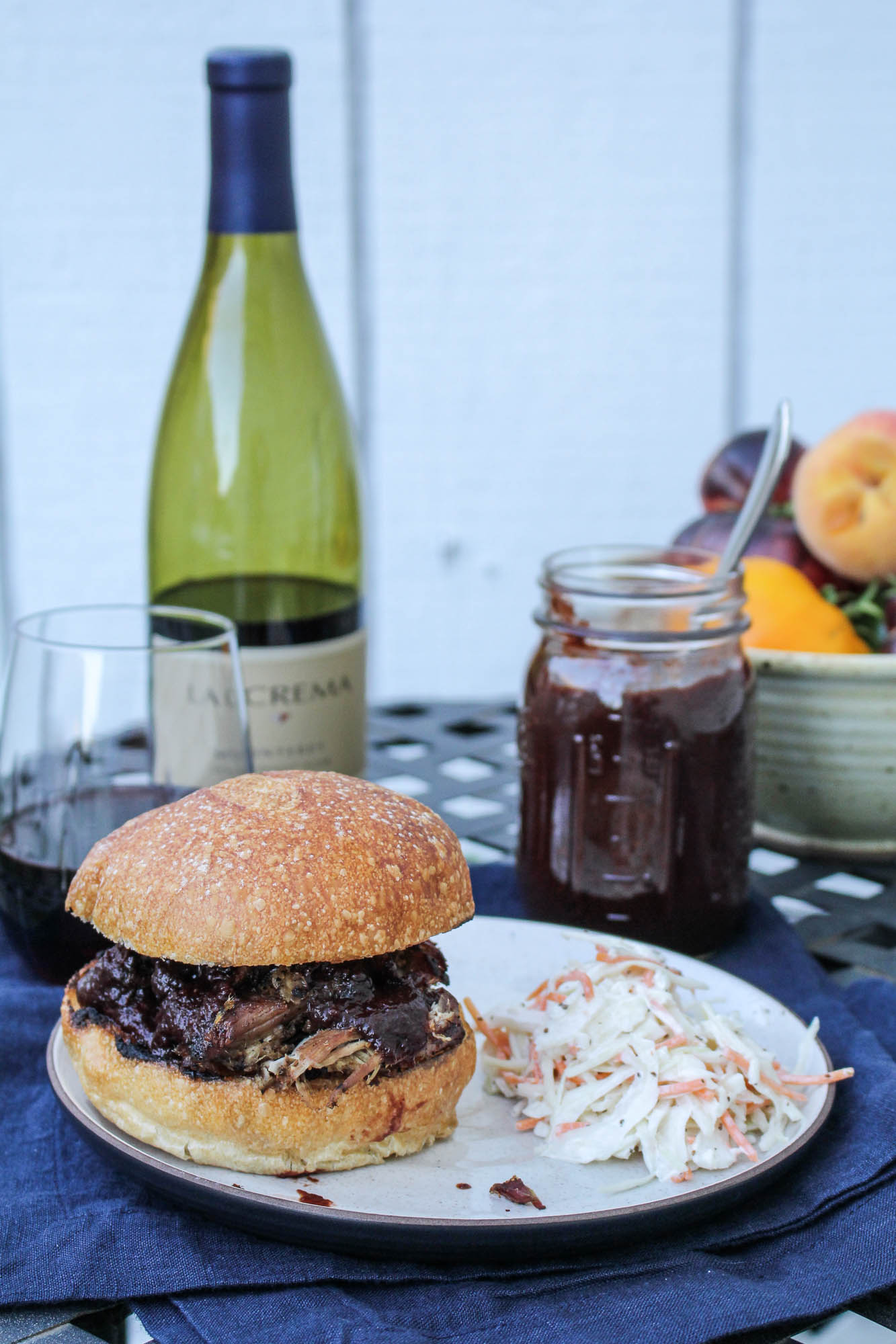 Pulled Pork with Blackberry Pinot BBQ Sauce {Katie at the Kitchen Door} #lacremastyle #spon