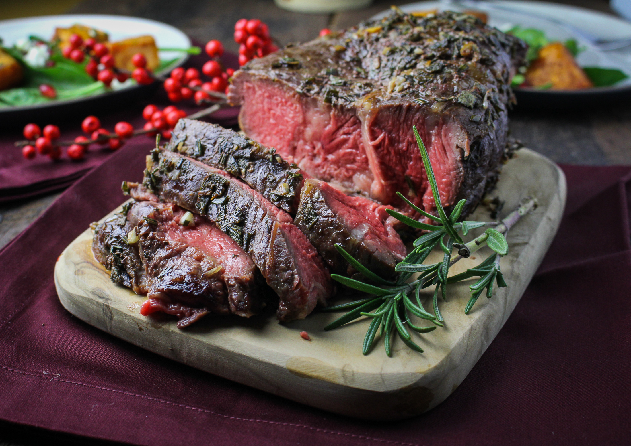 Sunday Dinner Herb Crusted Roast Beef Roasted Root Vegetable Salad Cauliflower And 