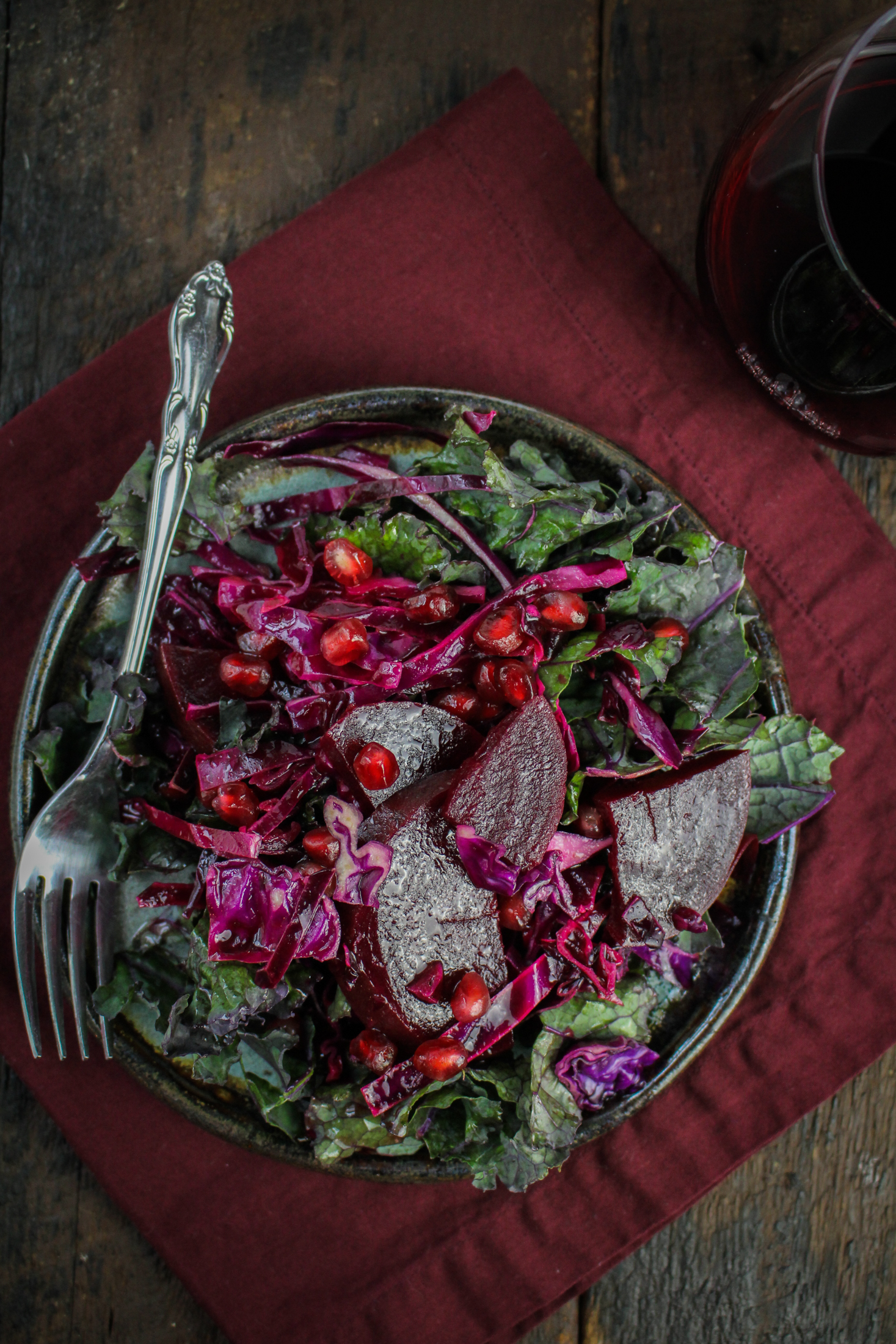 Beet, Pomegranate, and Red Cabbage Salad {Katie at the Kitchen Door}