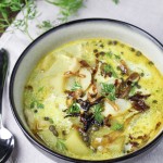 Curried Smoked Whitefish Chowder with Lentils and Caramelized Onions {Katie at the Kitchen Door}