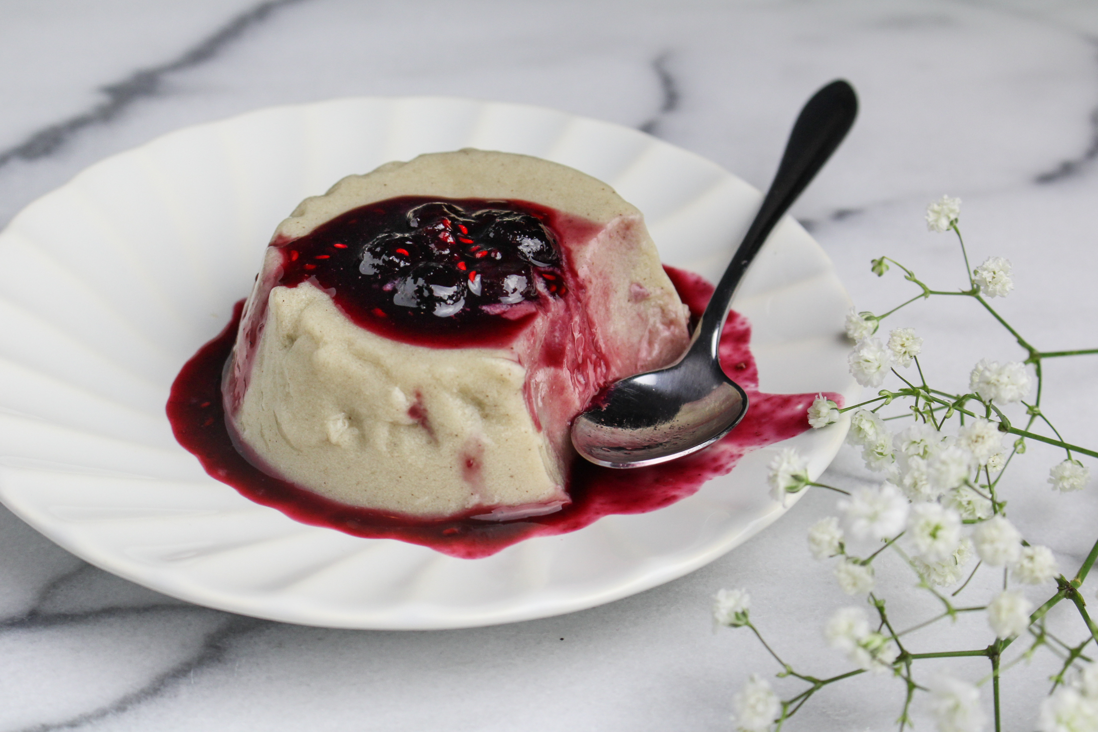 Earth Month Every Cart Counts // Cinnamon Almond Milk Panna Cotta with Berry Sauce