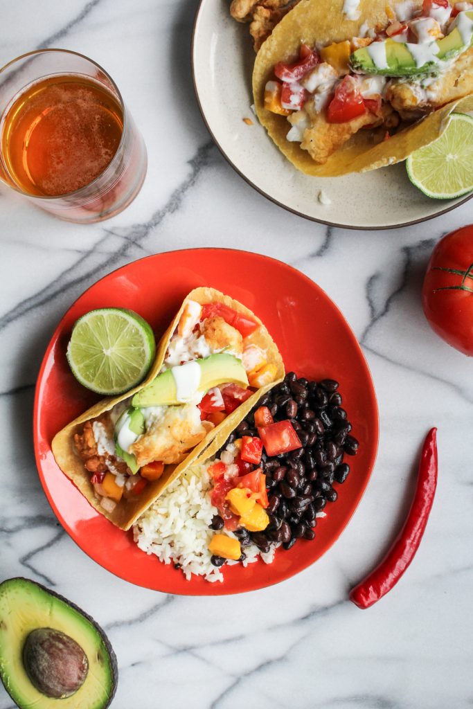 Fried Fish Tacos with Mango Salsa {Katie at the Kitchen Door}