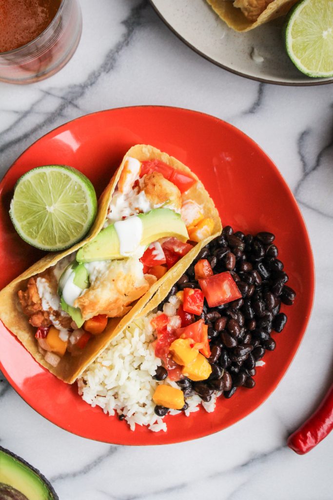 Fried Fish Tacos with Mango Salsa {Katie at the Kitchen Door}