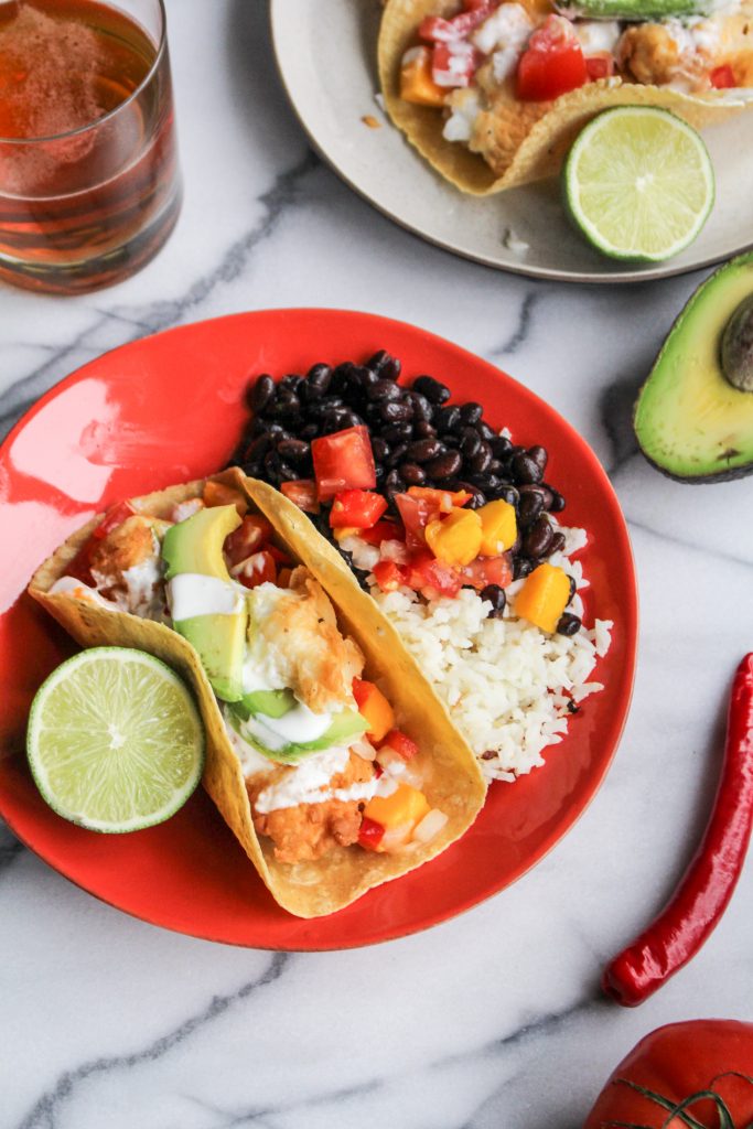 Fried Fish Tacos with Mango Salsa {Katie at the Kitchen Door}