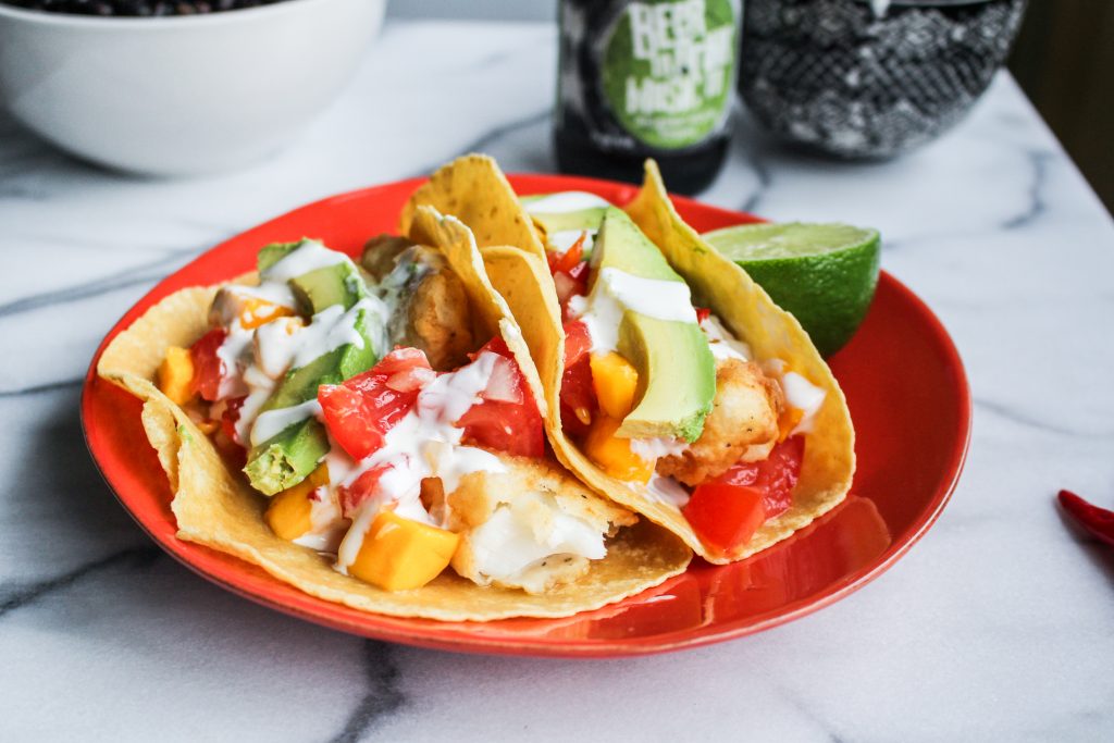 Fried Fish Tacos with Mango Salsa {Katie at the Kitchen Door}