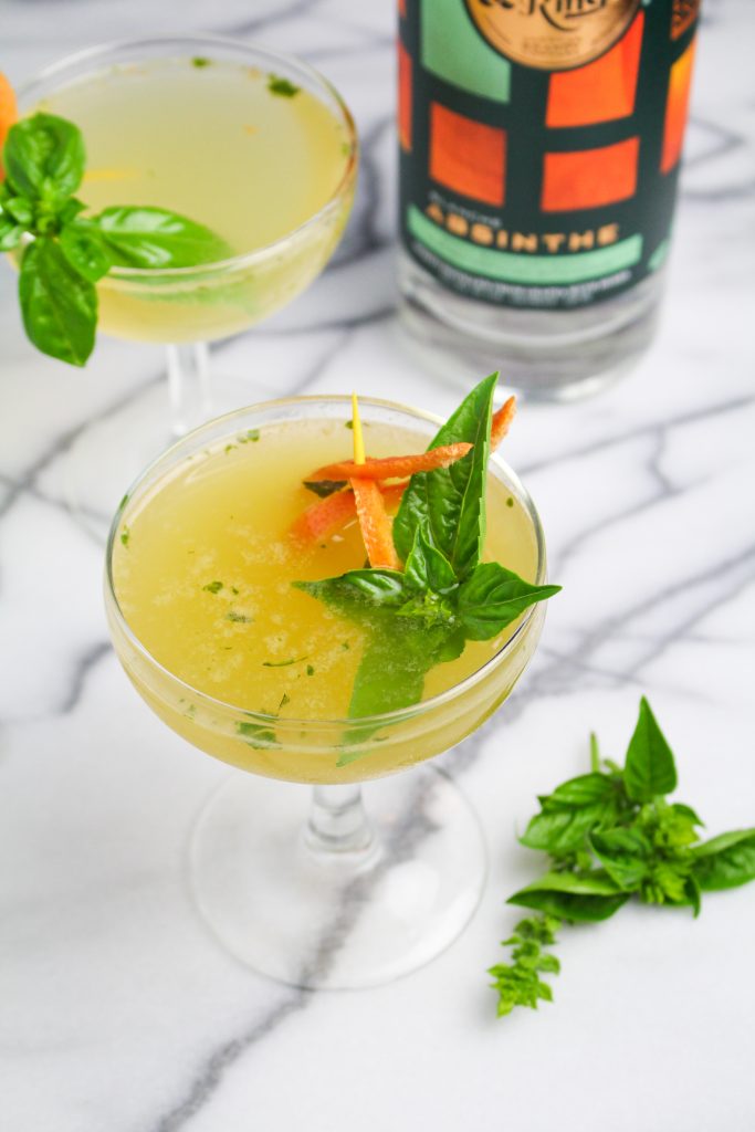 The Green Derby Cocktail - Absinthe, Bourbon, Grapefruit, and Basil {Katie at the Kitchen Door}