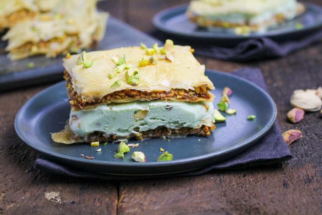 Baklava Ice Cream Sandwiches with Pistachio Gelato {Katie at the Kitchen Door}