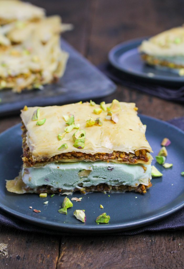 Baklava Ice Cream Sandwiches with Pistachio Gelato {Katie at the Kitchen Door}