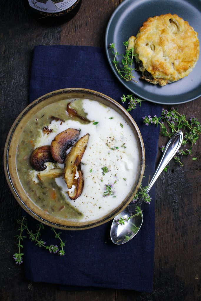 Lentil and Mushroom Soup with Thyme Cream {Katie at the Kitchen Door}