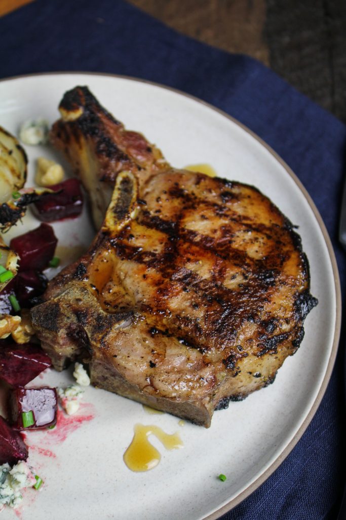 Grilled Maple-Brined Pork Chops {Katie at the Kitchen Door}