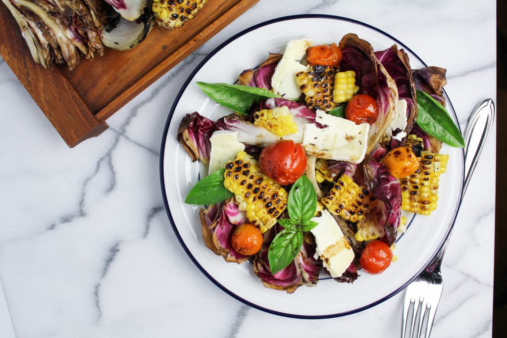 Grilled Corn, Radicchio, and Roasted Tomato Salad