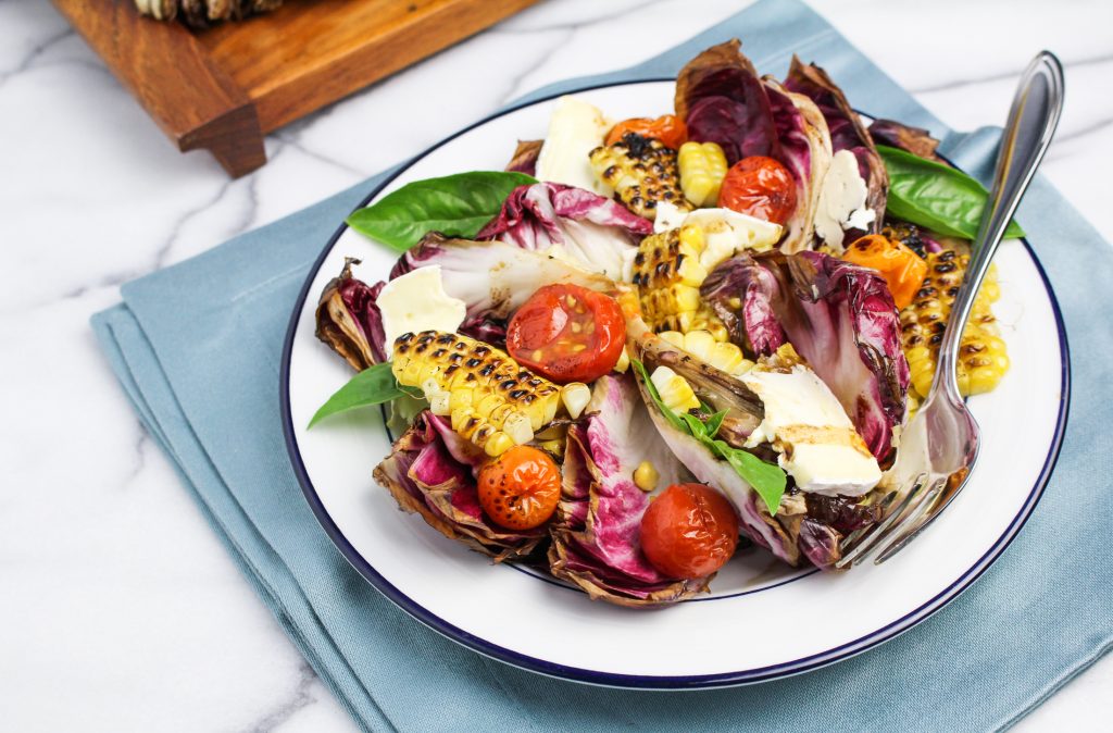 Grilled Corn, Radicchio, and Roasted Tomato Salad