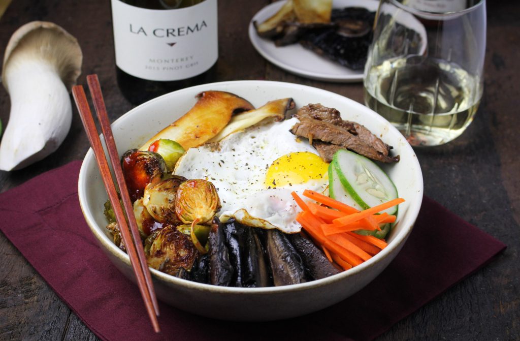 Autumn Bibimbap with Gochujang-Roasted Brussels Sprouts and Tamari Portobellos {Katie at the Kitchen Door}