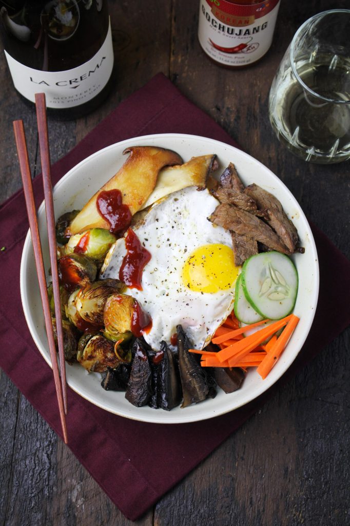 Autumn Bibimbap with Gochujang-Roasted Brussels Sprouts and Tamari Portobellos {Katie at the Kitchen Door}