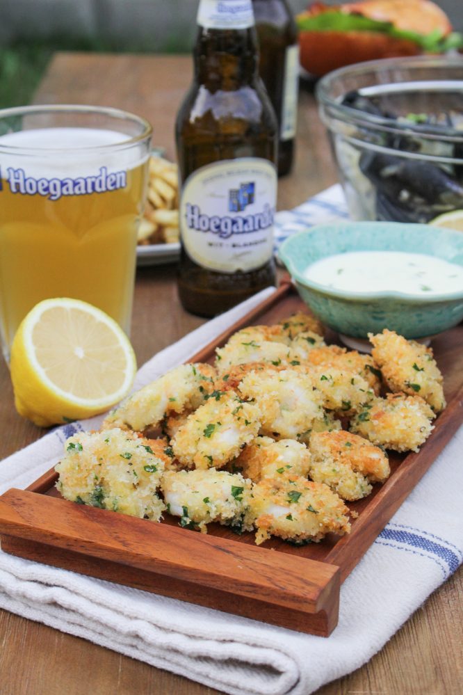 Hoegaarden Seafood Dinner Popcorn Shrimp, AleSteamed Mussels, and