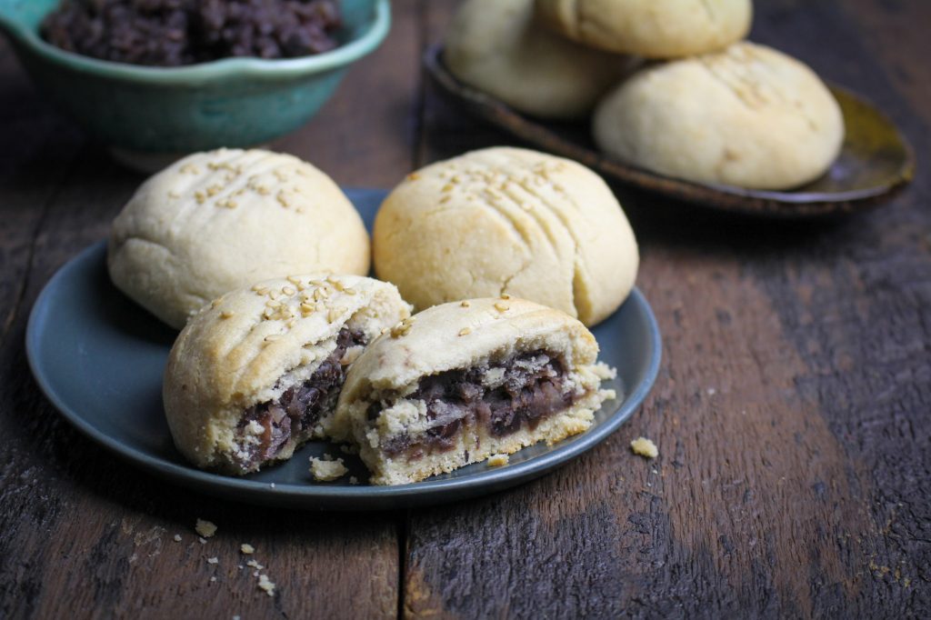 Red Bean Paste filled Sesame Cookies {Katie at the Kitchen Door}