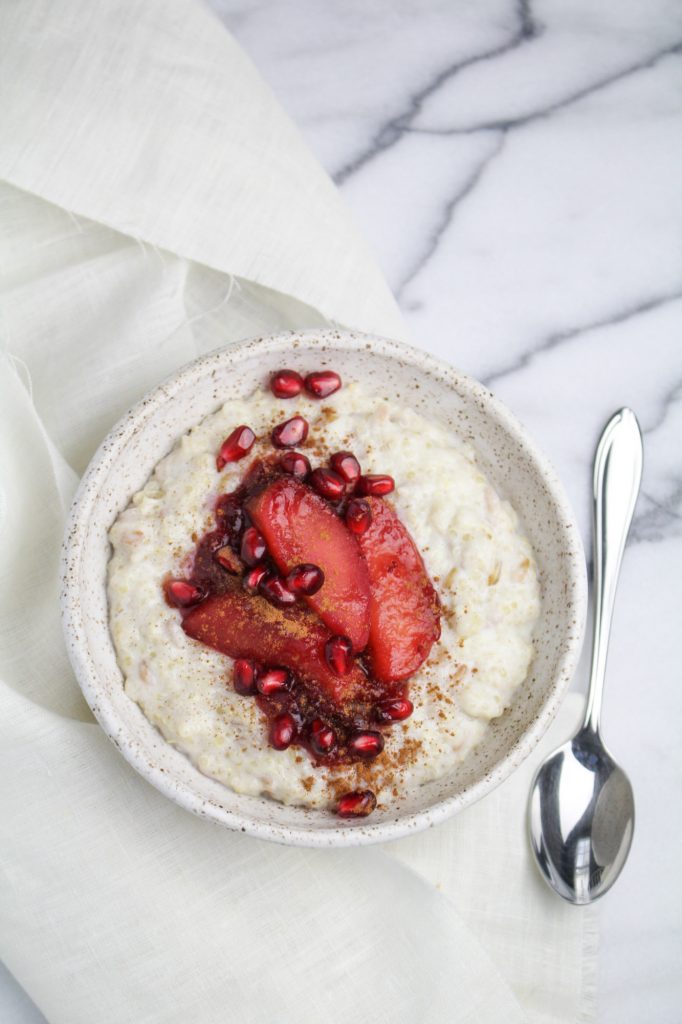 Whole Grain Porridge with Poached Apples and Cranberry {Katie at the Kitchen Door}