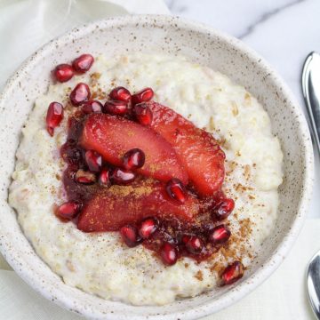 Whole Grain Porridge with Poached Apples and Cranberry {Katie at the Kitchen Door}