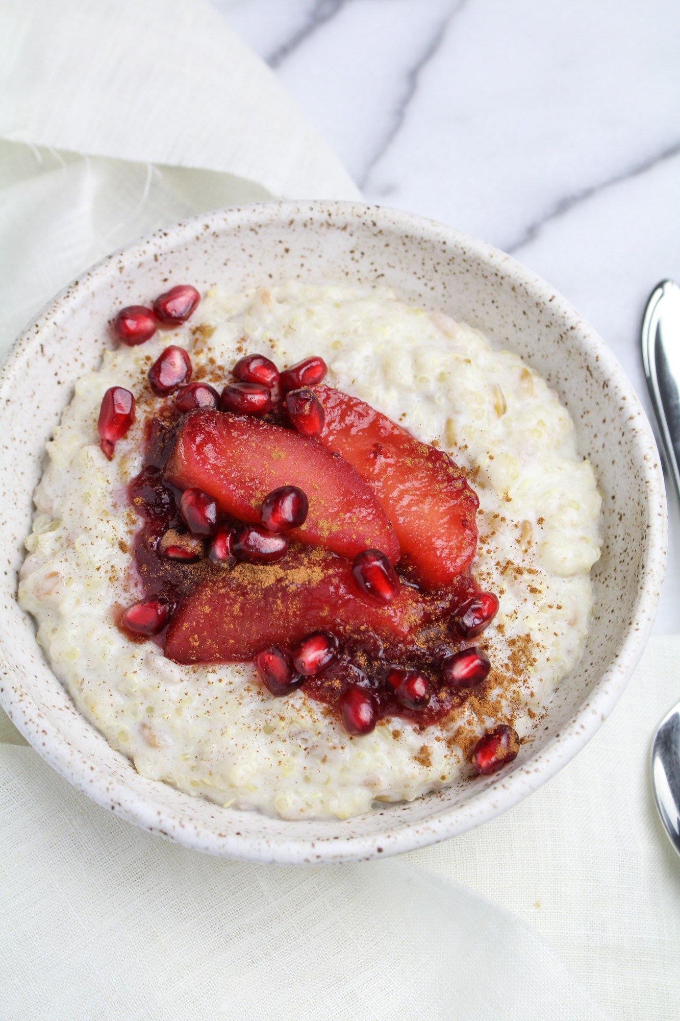 Whole Grain Porridge with Poached Apples and Cranberry {Katie at the Kitchen Door}