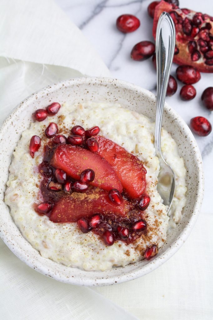 Whole Grain Porridge with Poached Apples and Cranberry {Katie at the Kitchen Door}