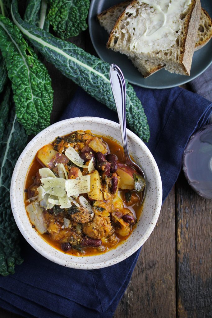 Portuguese Kale and Linguica Soup {Katie at the Kitchen Door}