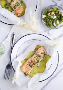 Salmon en Papillote with Potatoes and Dill Butter {Katie at the Kitchen Door}