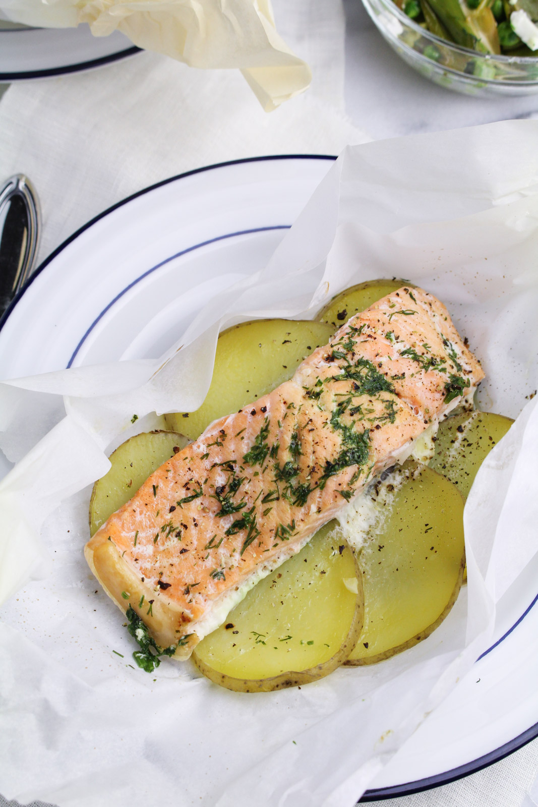 Salmon en Papillote with Potatoes and Dill Butter {Katie at the Kitchen