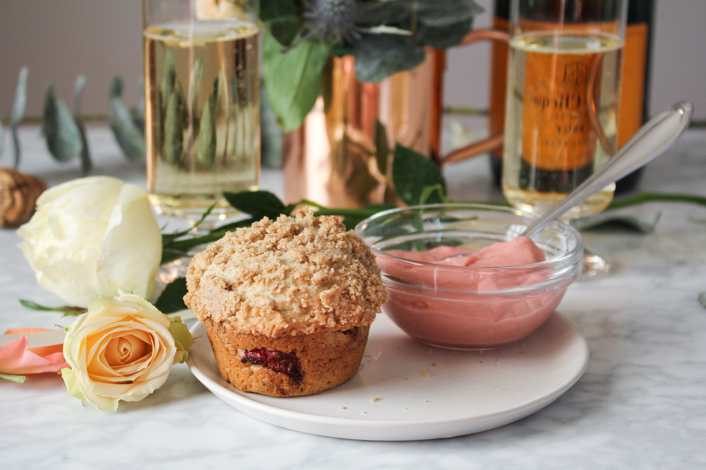 Rhubarb and Rye Streusel Muffins with Rhubarb Curd {Katie at the Kitchen Door}