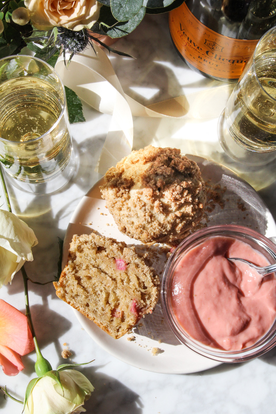 Rhubarb and Rye Streusel Muffins with Rhubarb Curd {Katie at the Kitchen Door}