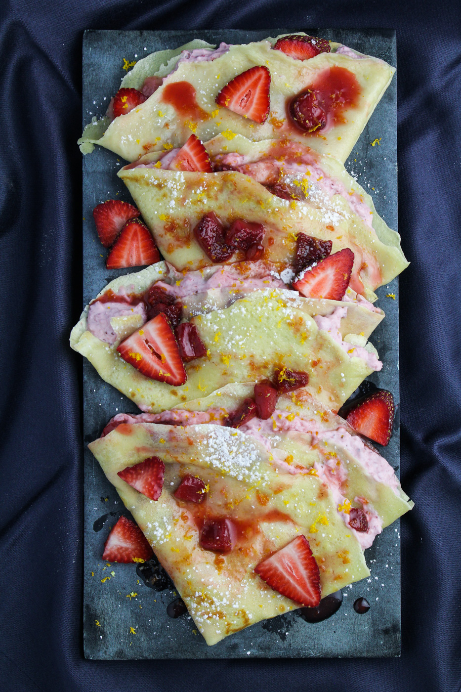 Strawberry and Meyer Lemon Crepes - filled with Strawberry Mascarpone Cream {Katie at the Kitchen Door}