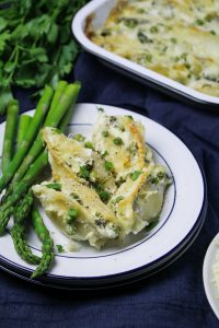 Goat Cheese Stuffed Shells with Asparagus and Peas {Katie at the Kitchen Door}
