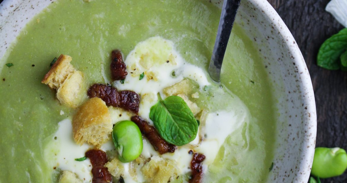 Ingredient of the Week: Fava Beans // Fava Bean Soup with Mascarpone, Mint, and Pancetta