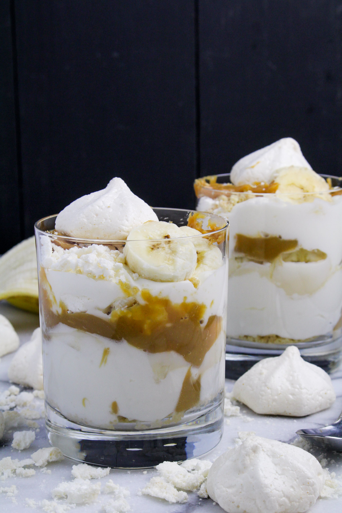 Peanut Butter Banoffee Eton Mess - Peanut Butter Dulce de Leche, Meringues, Cream, and Banana {Katie at the Kitchen Door}