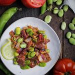 Spanish Fava Bean Salad with Tomatoes and Prosciutto {Katie at the Kitchen Door}