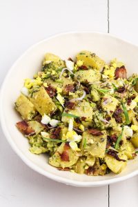 Potato Salad with Broccoli, Bacon, and Gribiche Dressing {Katie at the Kitchen Door}