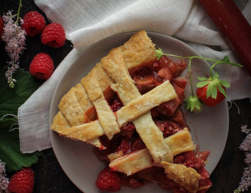 Strawberry-Rhubarb-Raspberry Pie