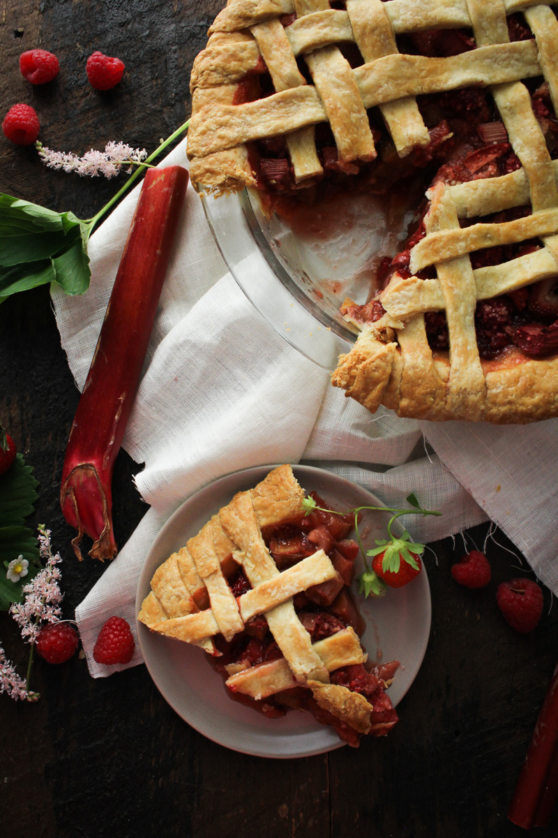 Strawberry-Rhubarb-Raspberry Pie {Katie at the Kitchen Door}