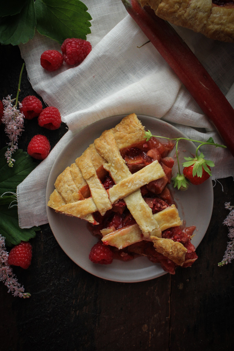 Strawberry-Rhubarb-Raspberry Pie {Katie at the Kitchen Door}