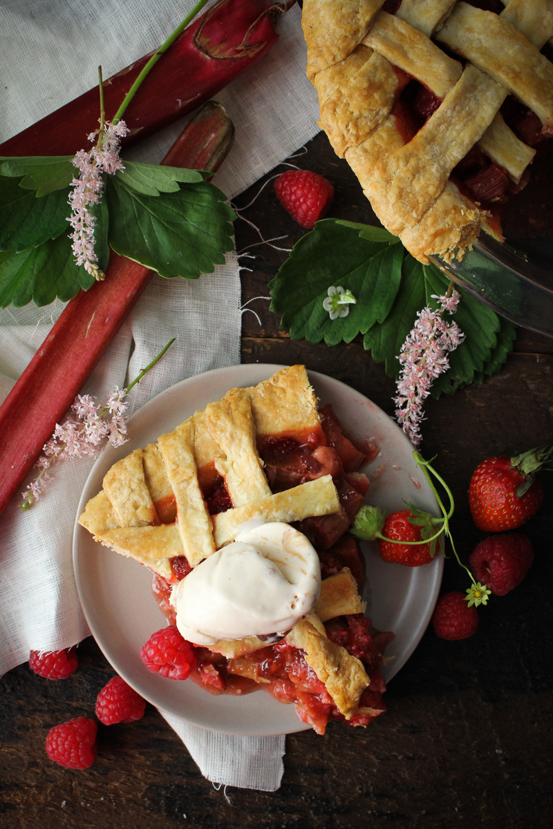 Strawberry-Rhubarb-Raspberry Pie {Katie at the Kitchen Door}