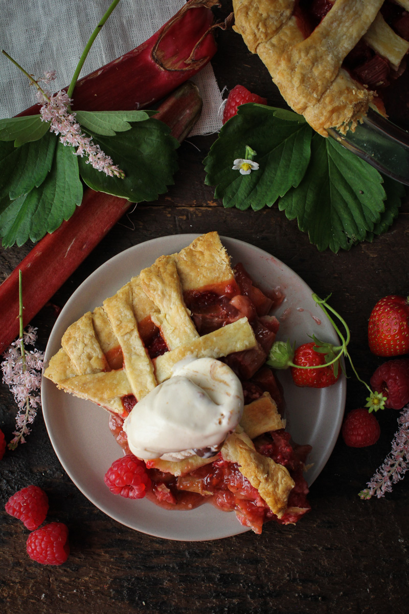 Strawberry-Rhubarb-Raspberry Pie {Katie at the Kitchen Door}