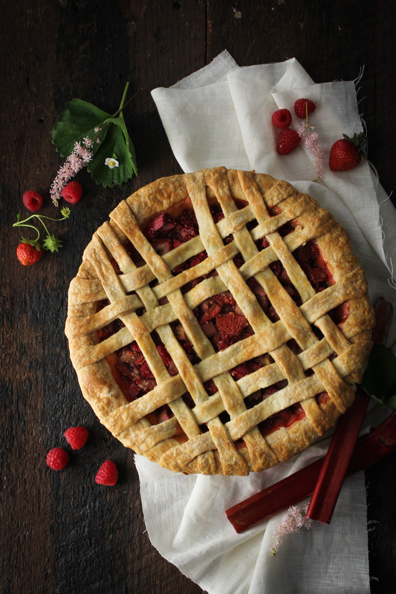 Strawberry-Rhubarb-Raspberry Pie {Katie at the Kitchen Door}