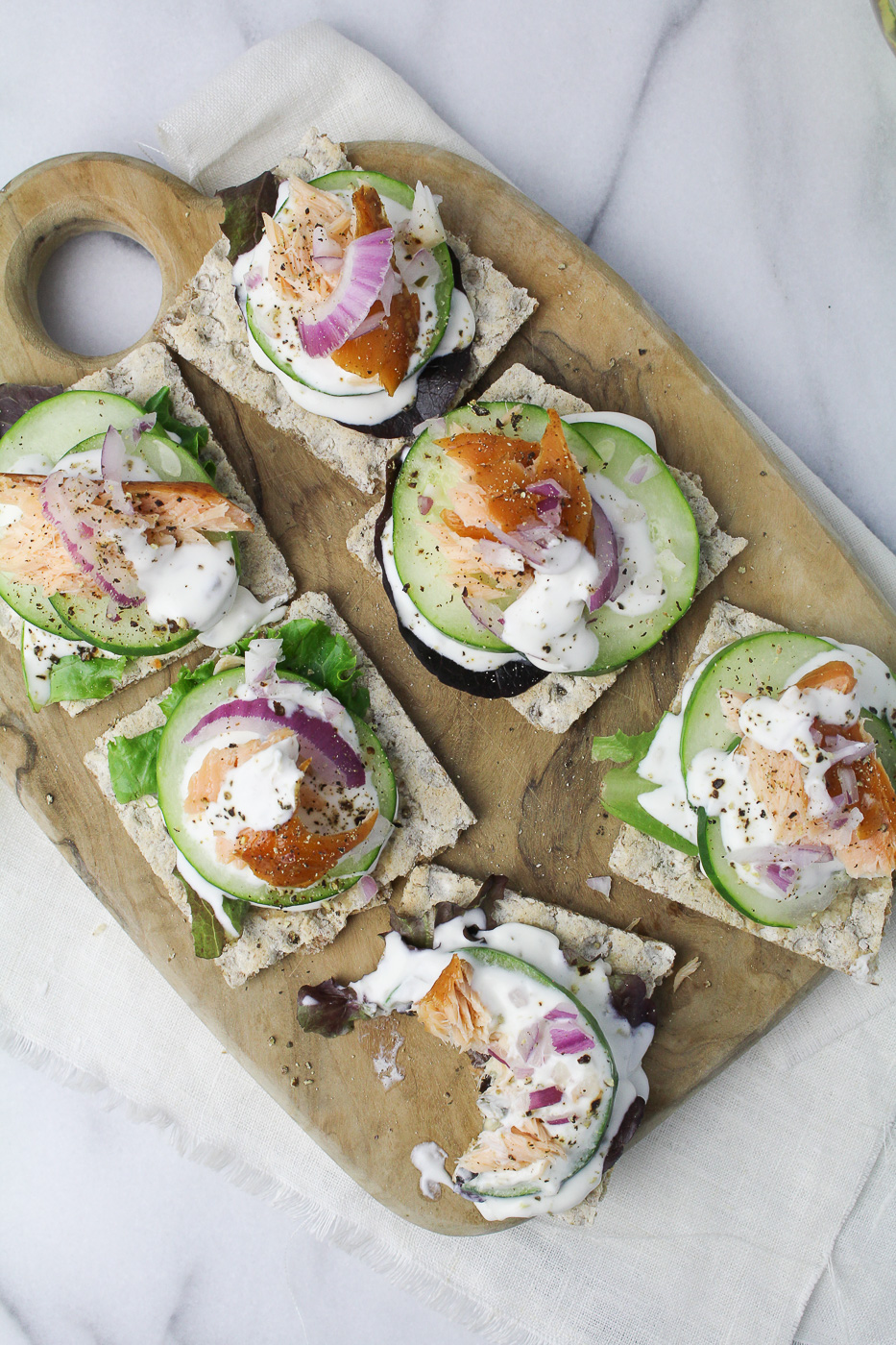 Smoked Salmon Rye Crackers with Caper Cream {Katie at the Kitchen Door} - sponsored by La Crema Wines