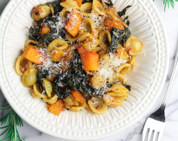 2017 – A Year in Review // Winter Pasta with Slow-Cooked Kale, Kabocha Squash, and Golden Raisins