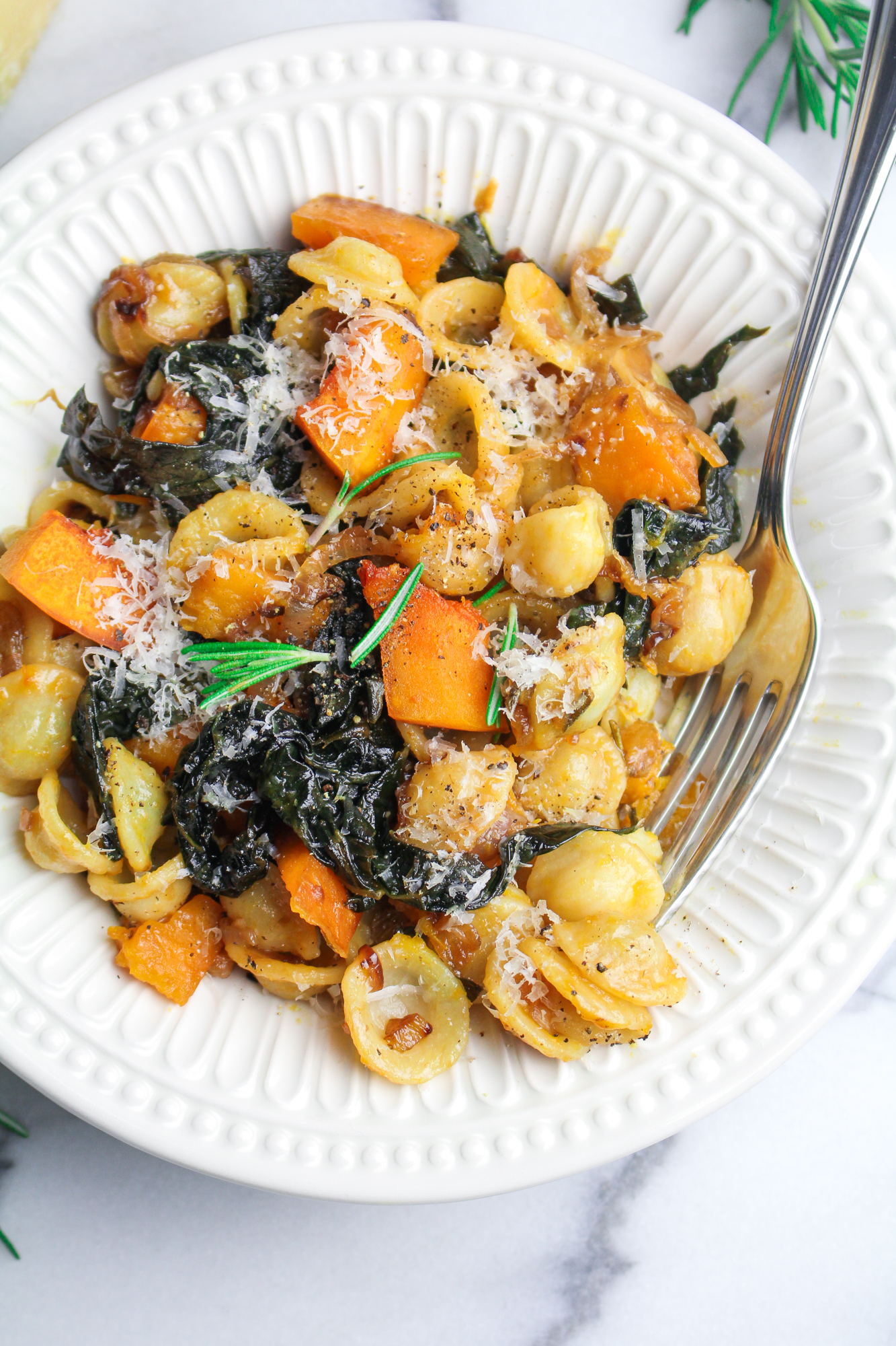 Winter Pasta with Slow-Cooked Kale, Kabocha Squash, and Golden Raisins